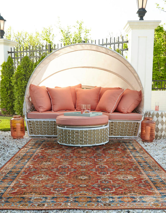 Antique Red 5' 1 x 7' 1 Outdoor Traditional Rectangle Area Rug Weather Resistant for Patio, Deck, Terrace, Balcony, Porch Classical Design Outside Carpet for Sale at Rug Engine
