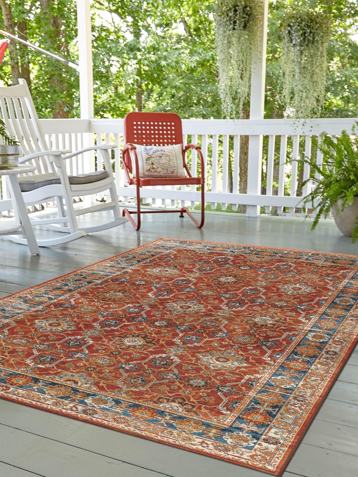 Antique Red 5' 1 x 7' 1 Outdoor Traditional Rectangle Area Rug Weather Resistant for Patio, Deck, Terrace, Balcony, Porch Classical Design Outside Carpet for Sale at Rug Engine