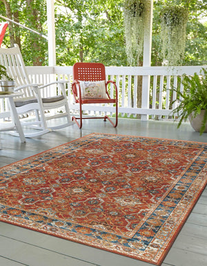 Antique Red 10' x 14' 1 Outdoor Traditional Rectangle Area Rug Weather Resistant for Patio, Deck, Terrace, Balcony, Porch Classical Design Outside Carpet for Sale at Rug Engine