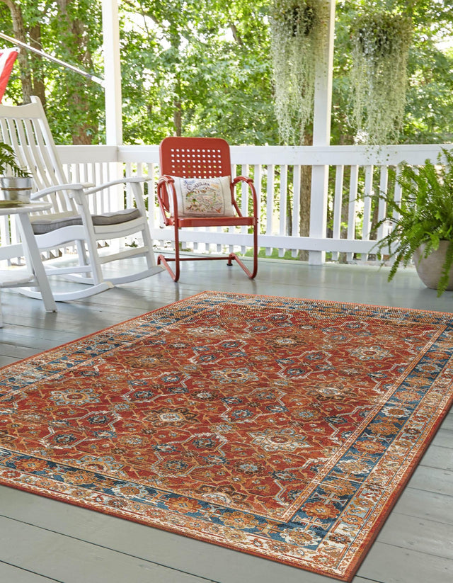 Antique Red 4' 1 x 6' 1 Outdoor Traditional Rectangle Area Rug Weather Resistant for Patio, Deck, Terrace, Balcony, Porch Classical Design Outside Carpet for Sale at Rug Engine