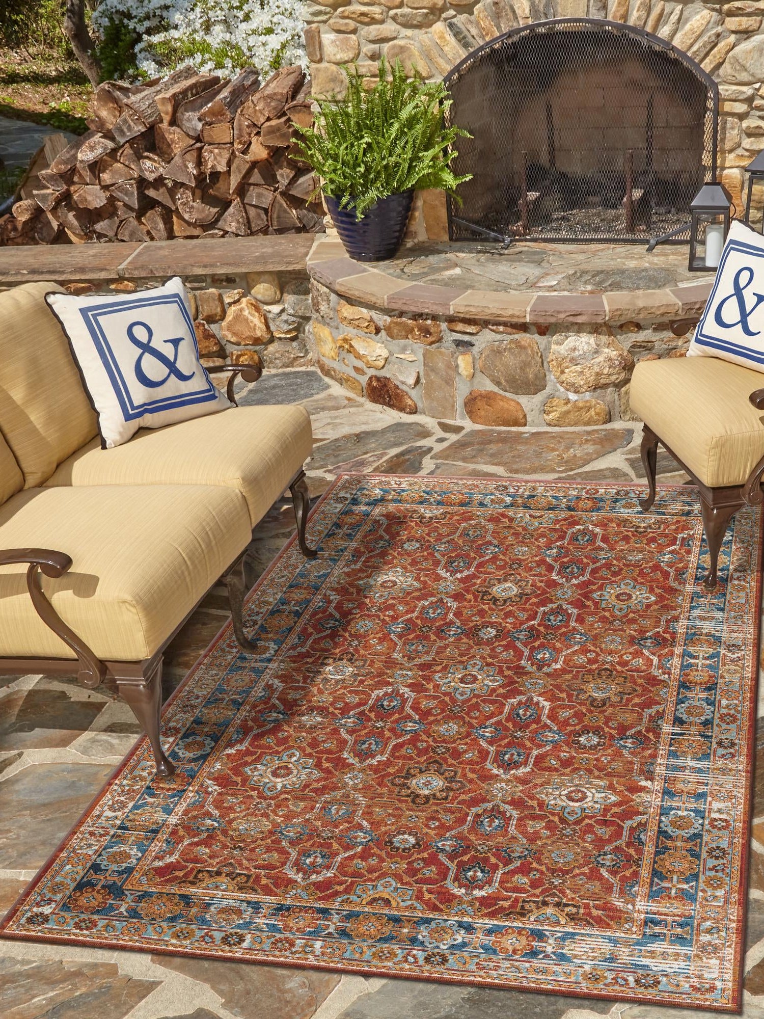 Antique Red 5' 1 x 7' 1 Outdoor Traditional Rectangle Area Rug Weather Resistant for Patio, Deck, Terrace, Balcony, Porch Classical Design Outside Carpet for Sale at Rug Engine