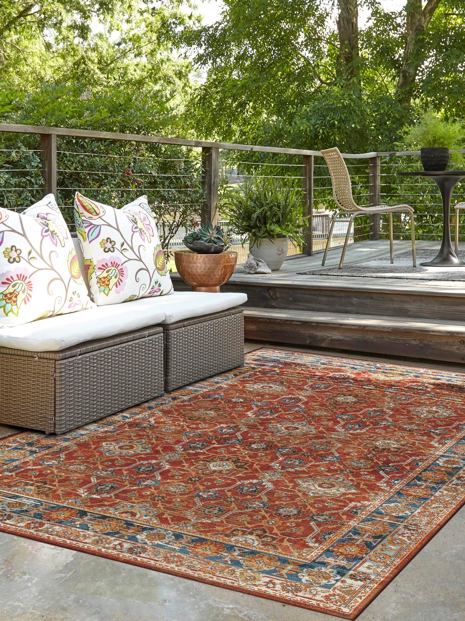 Antique Red 7' 10 x 10' Outdoor Traditional Rectangle Area Rug Weather Resistant for Patio, Deck, Terrace, Balcony, Porch Classical Design Outside Carpet for Sale at Rug Engine