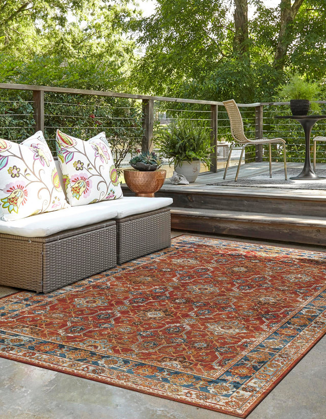 Antique Red 5' 1 x 7' 1 Outdoor Traditional Rectangle Area Rug Weather Resistant for Patio, Deck, Terrace, Balcony, Porch Classical Design Outside Carpet for Sale at Rug Engine