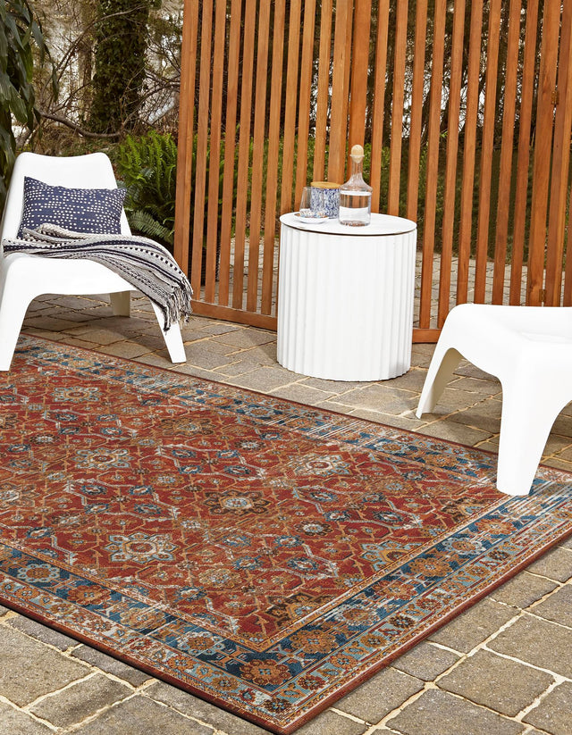 Antique Red 7' 10 x 10' Outdoor Traditional Rectangle Area Rug Weather Resistant for Patio, Deck, Terrace, Balcony, Porch Classical Design Outside Carpet for Sale at Rug Engine