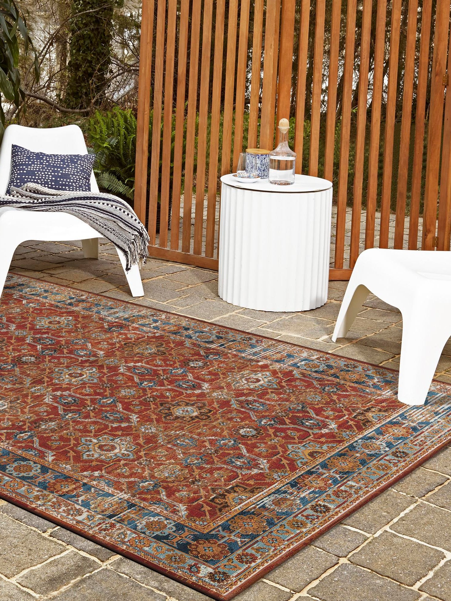 Antique Red 5' 1 x 8' Outdoor Traditional Rectangle Area Rug Weather Resistant for Patio, Deck, Terrace, Balcony, Porch Classical Design Outside Carpet for Sale at Rug Engine