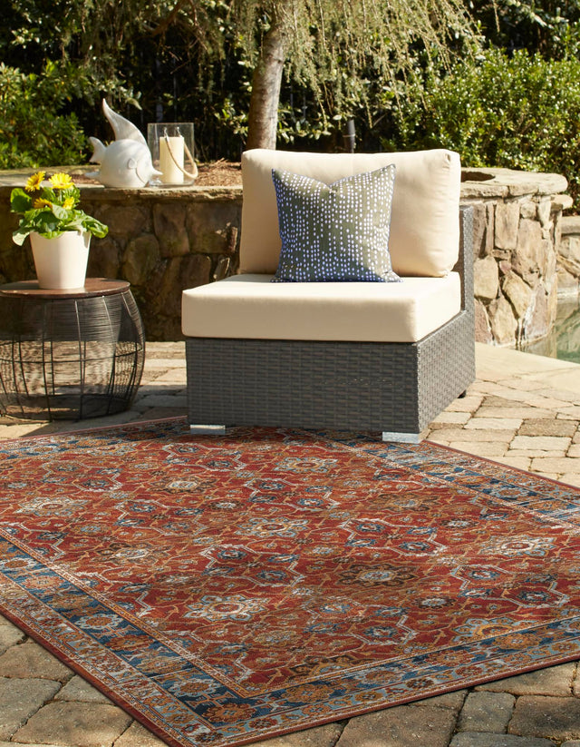 Antique Red 5' 1 x 7' 1 Outdoor Traditional Rectangle Area Rug Weather Resistant for Patio, Deck, Terrace, Balcony, Porch Classical Design Outside Carpet for Sale at Rug Engine