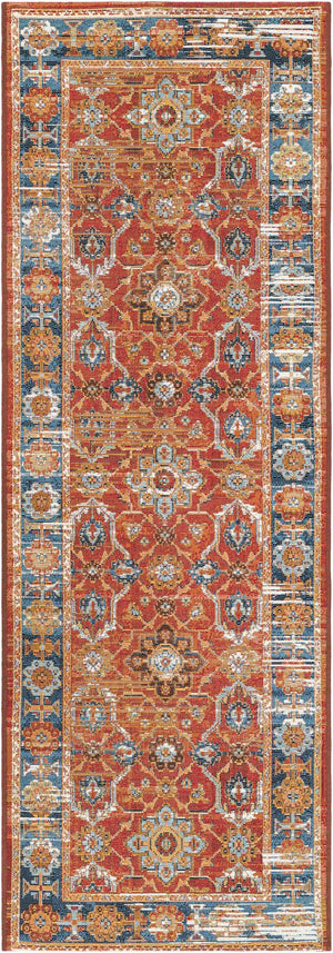 Antique Red 2' x 6' 1 Outdoor Traditional Runner Area Rug Weather Resistant for Patio, Deck, Terrace, Balcony, Porch Classical Design Outside Carpet for Sale at Rug Engine