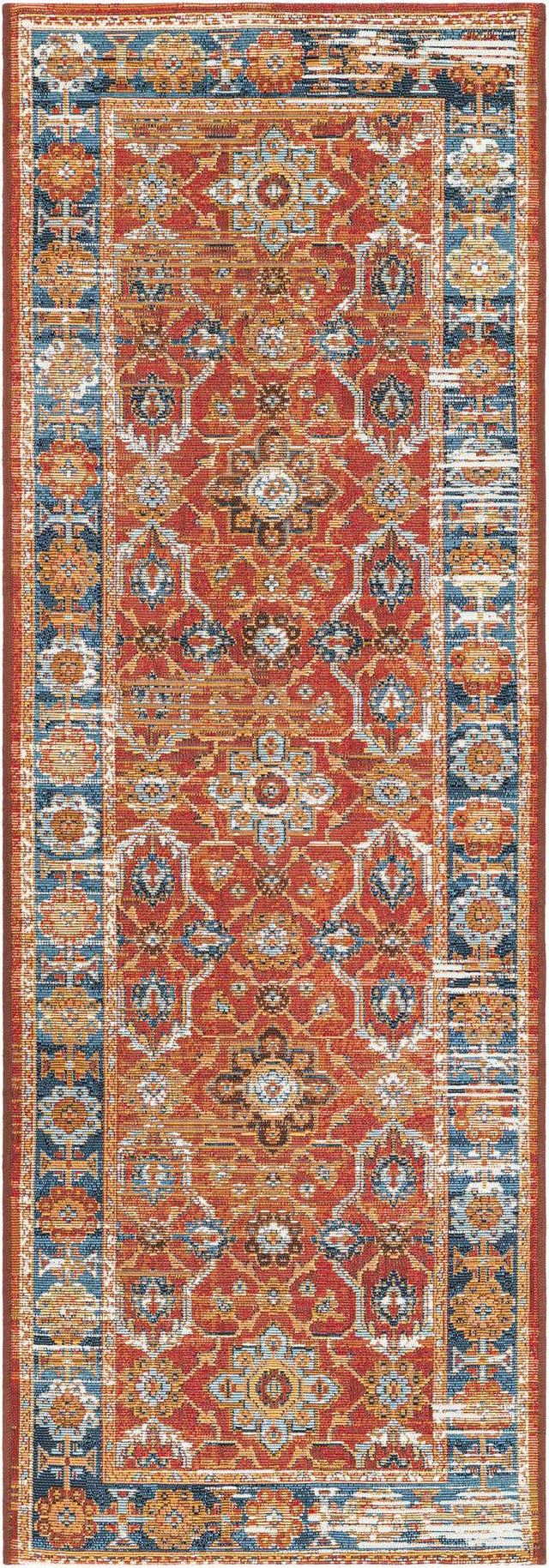 Antique Red 2' x 6' 1 Outdoor Traditional Runner Area Rug Weather Resistant for Patio, Deck, Terrace, Balcony, Porch Classical Design Outside Carpet for Sale at Rug Engine