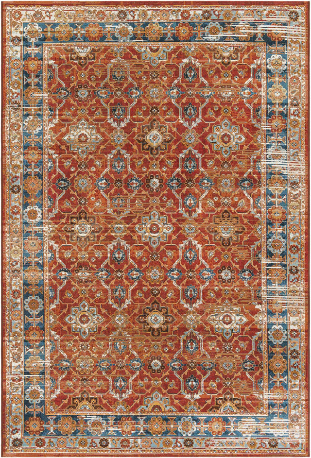 Antique Red 6' 1 x 9' Outdoor Traditional Rectangle Area Rug Weather Resistant for Patio, Deck, Terrace, Balcony, Porch Classical Design Outside Carpet for Sale at Rug Engine
