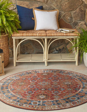 Antique Red 8' x 8' Outdoor Traditional Round Rug