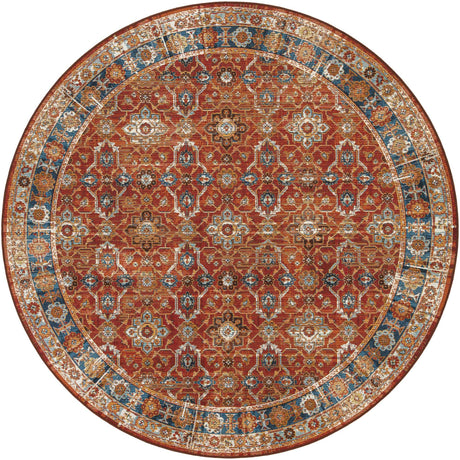 Antique Red 8' x 8' Outdoor Traditional Round Rug