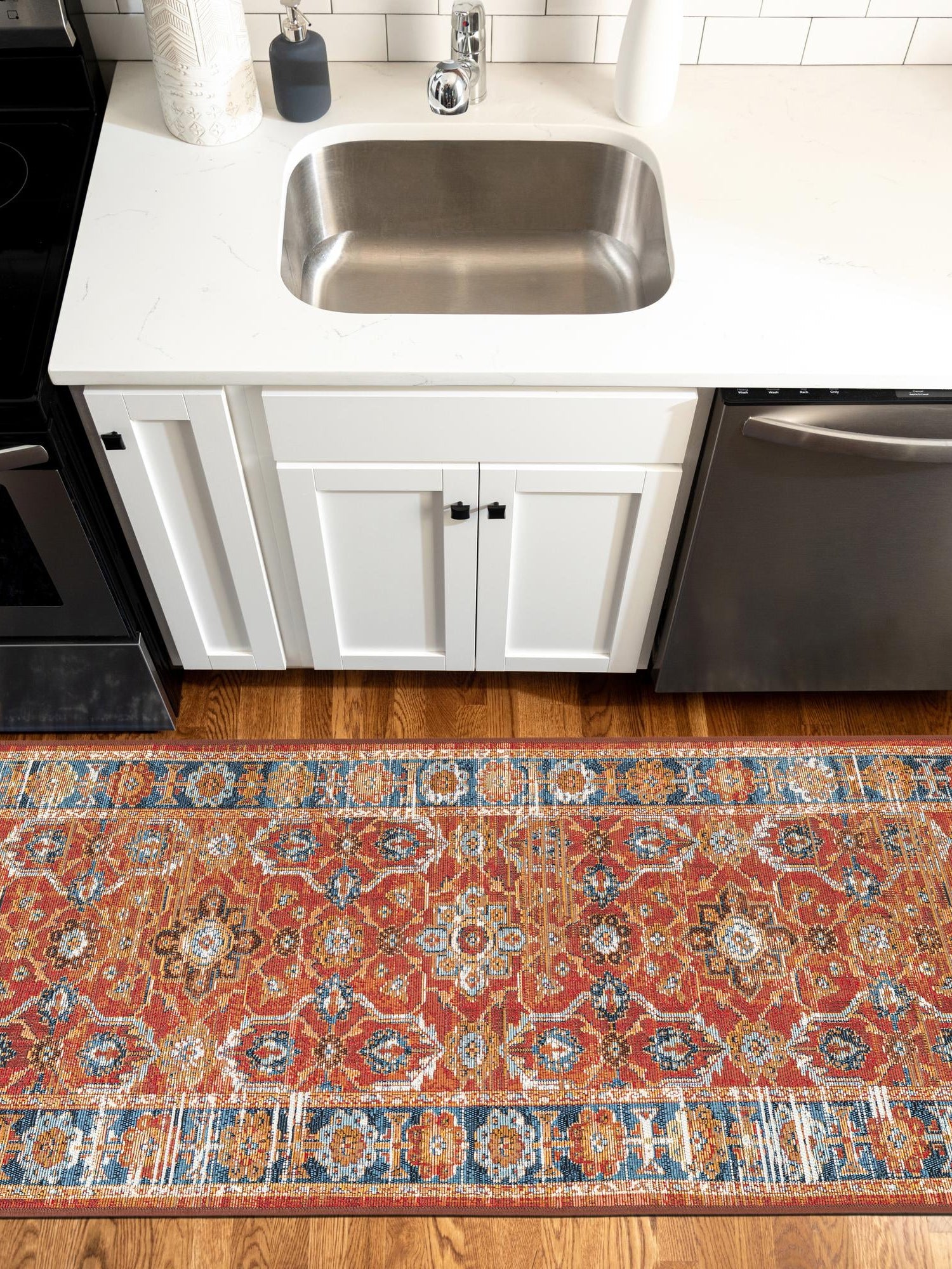 Antique Red 2' 7 x 10' Outdoor Traditional Runner Area Rug Weather Resistant for Patio, Deck, Terrace, Balcony, Porch Classical Design Outside Carpet for Sale at Rug Engine
