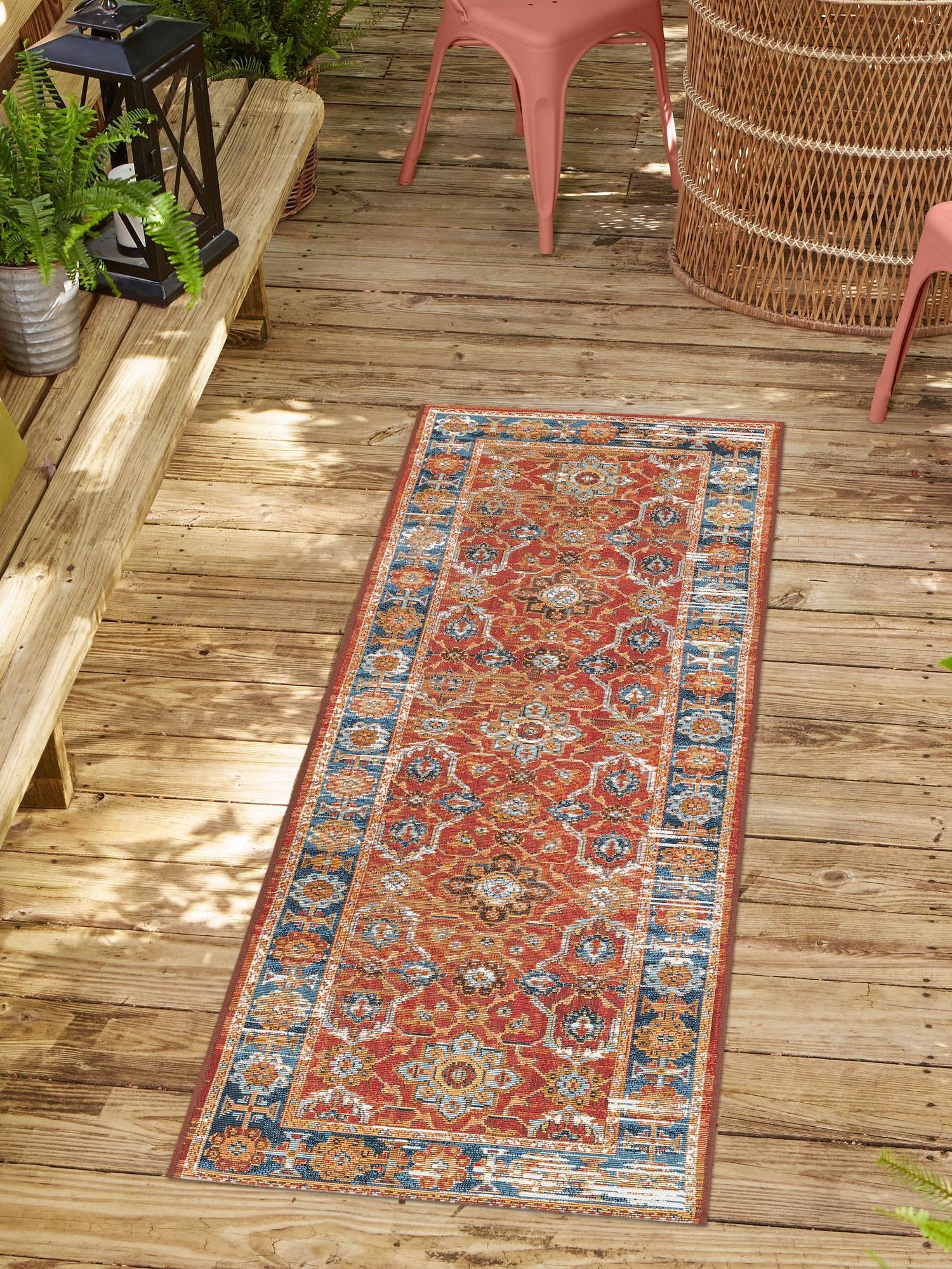 Antique Red 2' x 6' 1 Outdoor Traditional Runner Area Rug Weather Resistant for Patio, Deck, Terrace, Balcony, Porch Classical Design Outside Carpet for Sale at Rug Engine