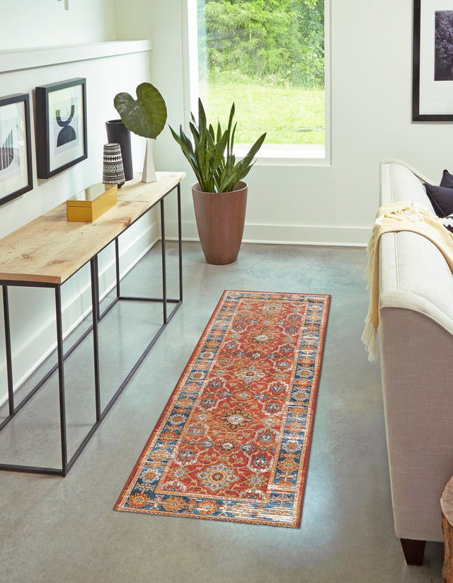 Antique Red 2' x 5' 1 Outdoor Traditional Runner Area Rug Weather Resistant for Patio, Deck, Terrace, Balcony, Porch Classical Design Outside Carpet for Sale at Rug Engine