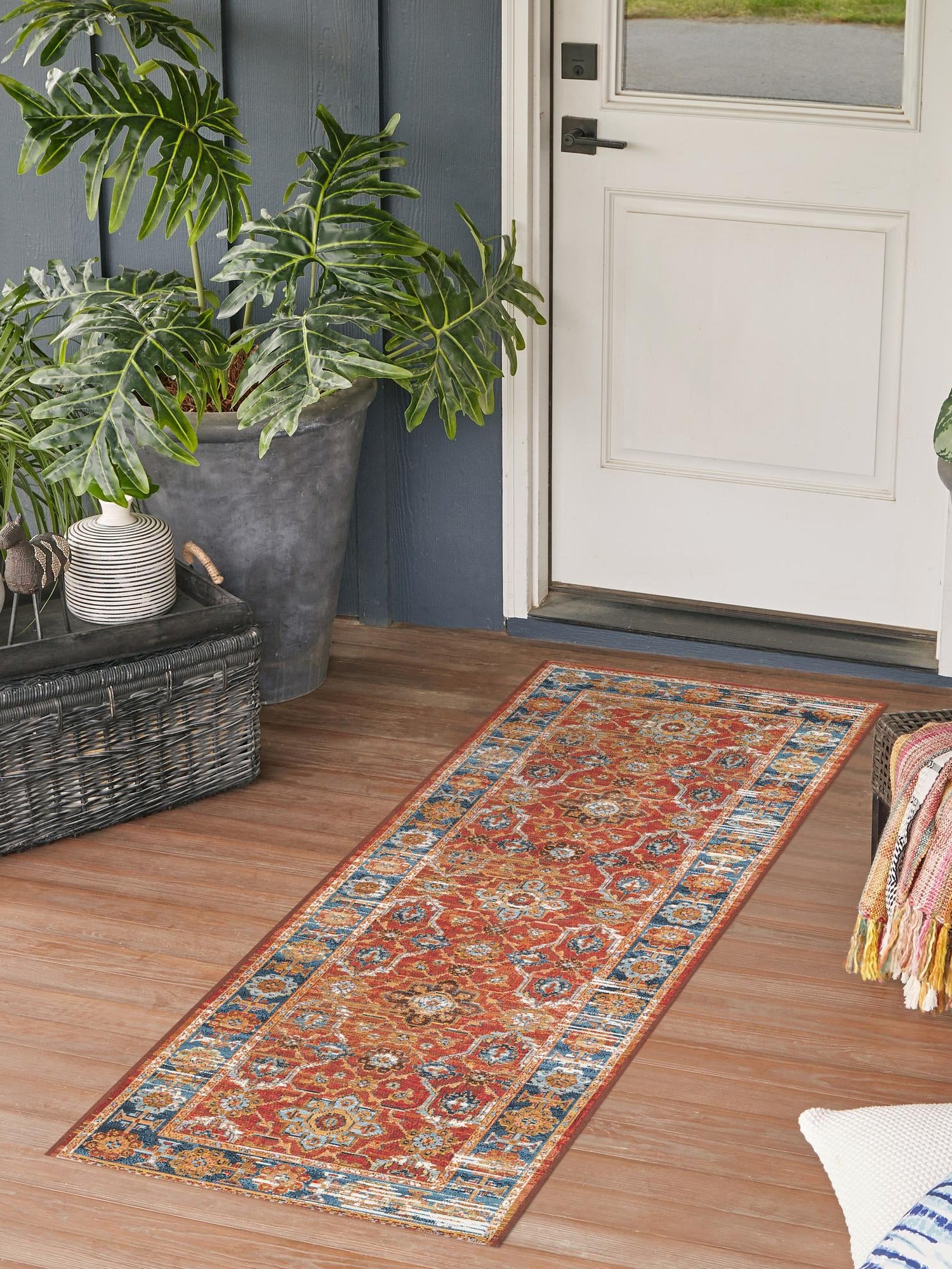 Antique Red 2' 7 x 12' Outdoor Traditional Runner Area Rug Weather Resistant for Patio, Deck, Terrace, Balcony, Porch Classical Design Outside Carpet for Sale at Rug Engine