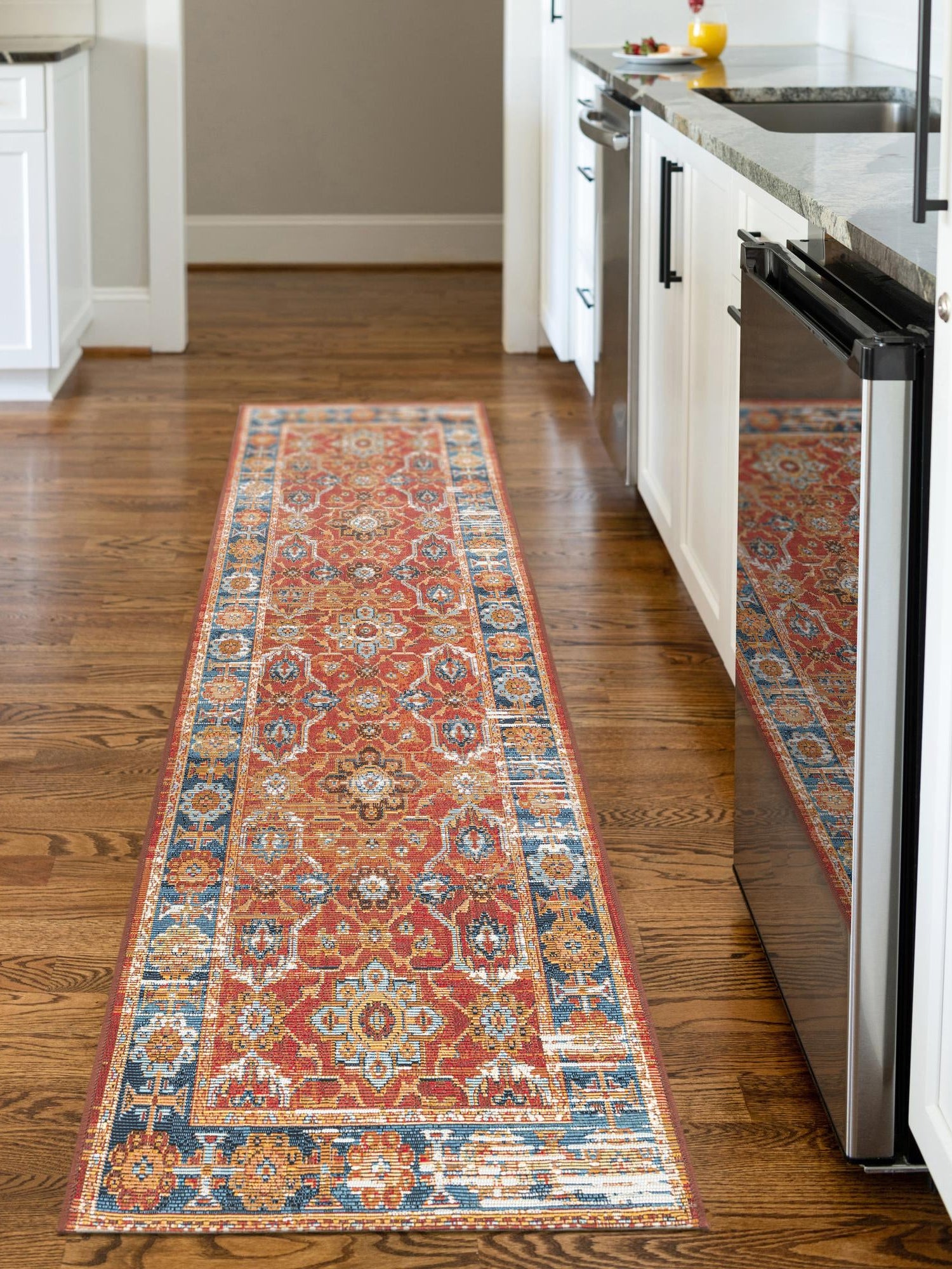 Antique Red 2' x 6' 1 Outdoor Traditional Runner Area Rug Weather Resistant for Patio, Deck, Terrace, Balcony, Porch Classical Design Outside Carpet for Sale at Rug Engine