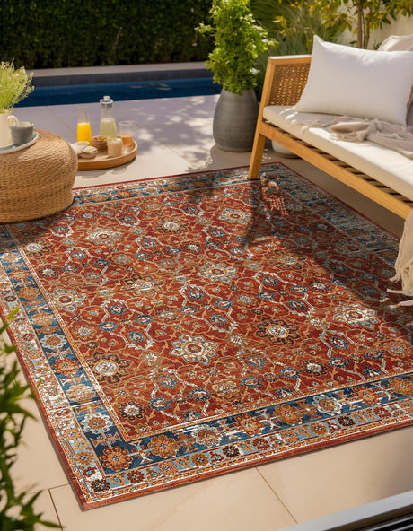 Antique Red 8' x 8' Outdoor Traditional Square Rug