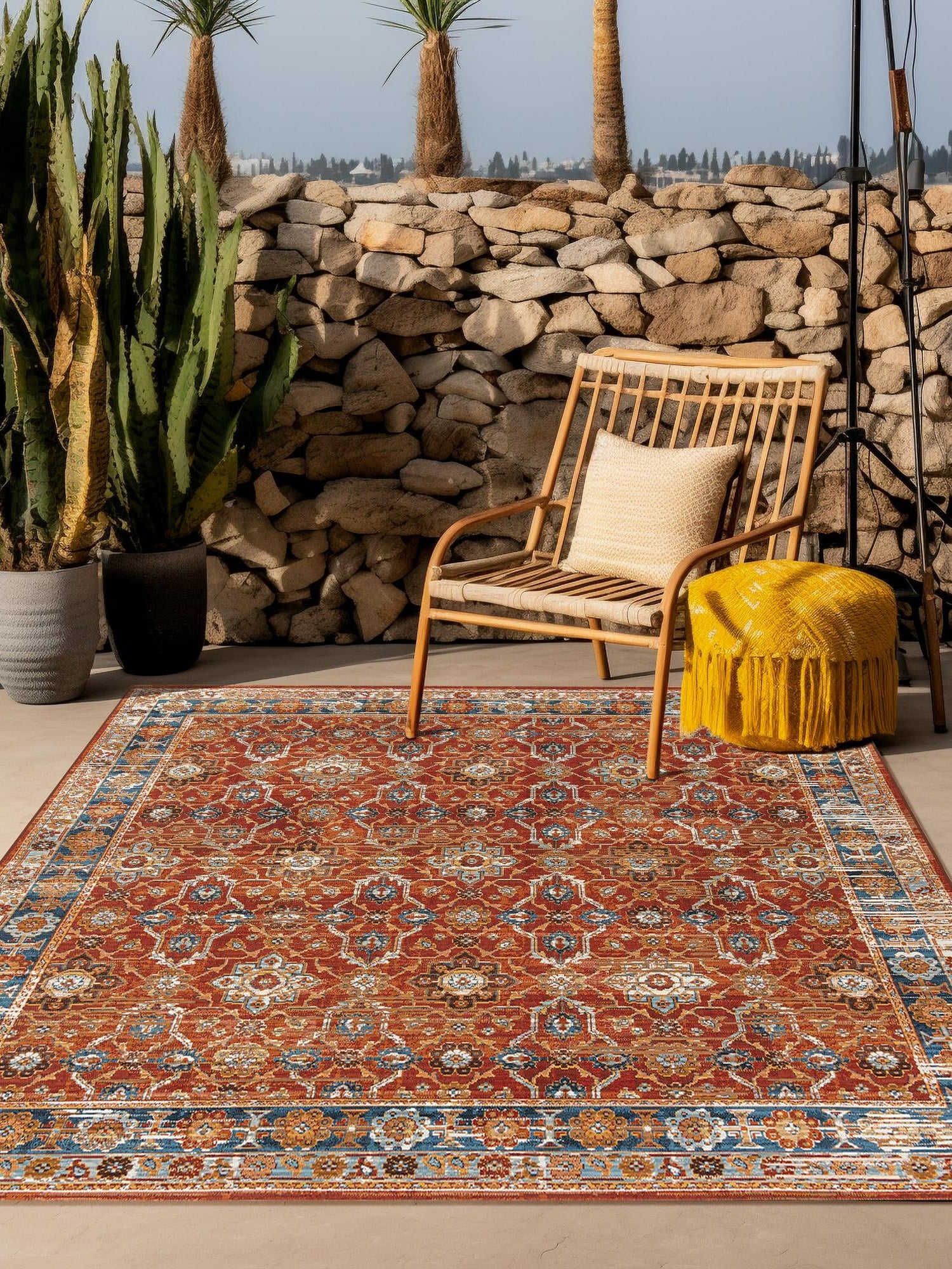 Antique Red 10' x 10' Outdoor Traditional Square Area Rug Weather Resistant for Patio, Deck, Terrace, Balcony, Porch Classical Design Outside Carpet for Sale at Rug Engine