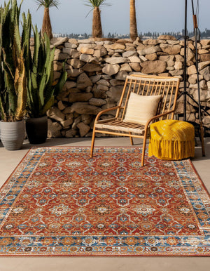 Antique Red 10' x 10' Outdoor Traditional Square Area Rug Weather Resistant for Patio, Deck, Terrace, Balcony, Porch Classical Design Outside Carpet for Sale at Rug Engine