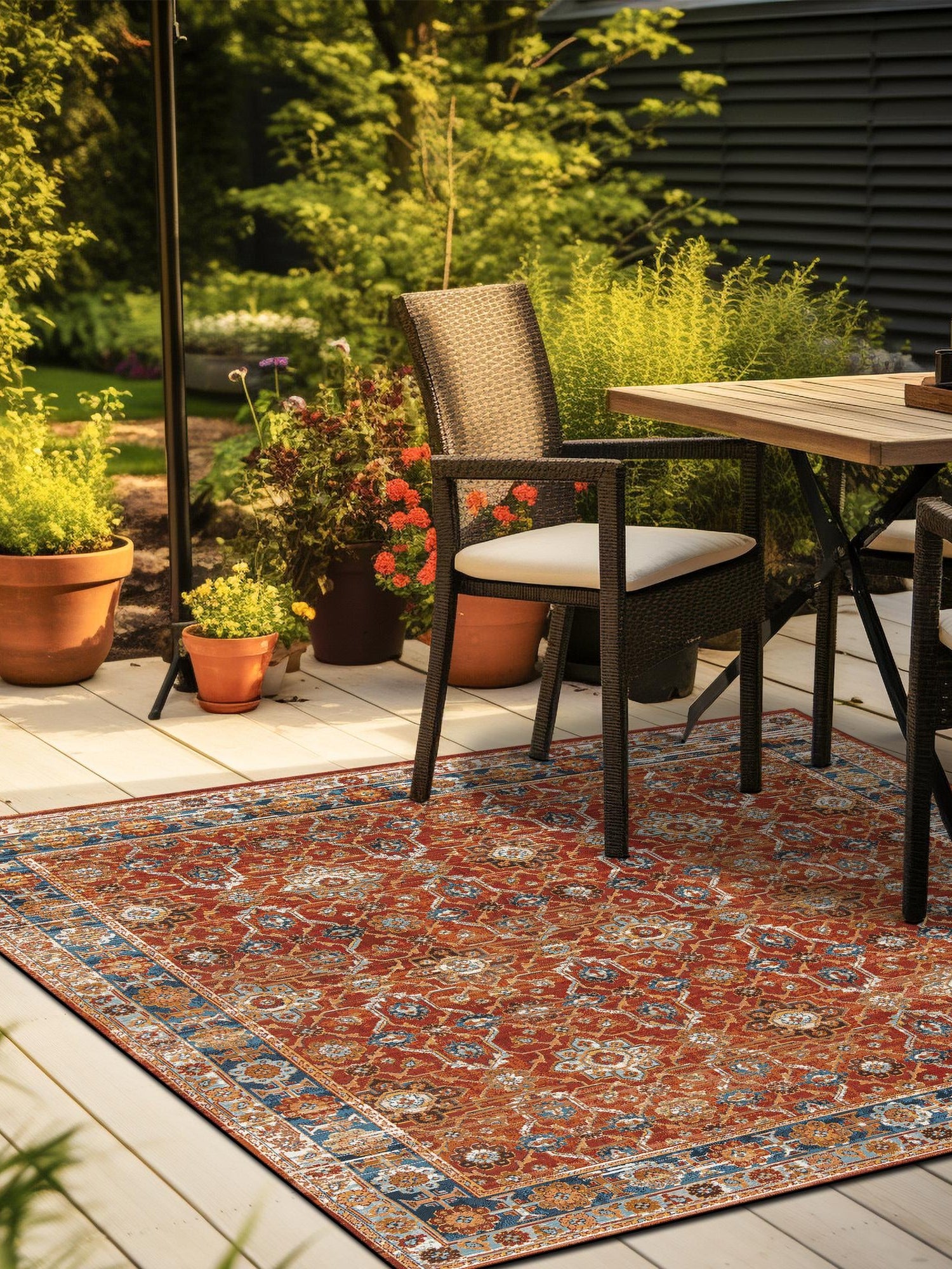 Antique Red 10' x 10' Outdoor Traditional Square Area Rug Weather Resistant for Patio, Deck, Terrace, Balcony, Porch Classical Design Outside Carpet for Sale at Rug Engine