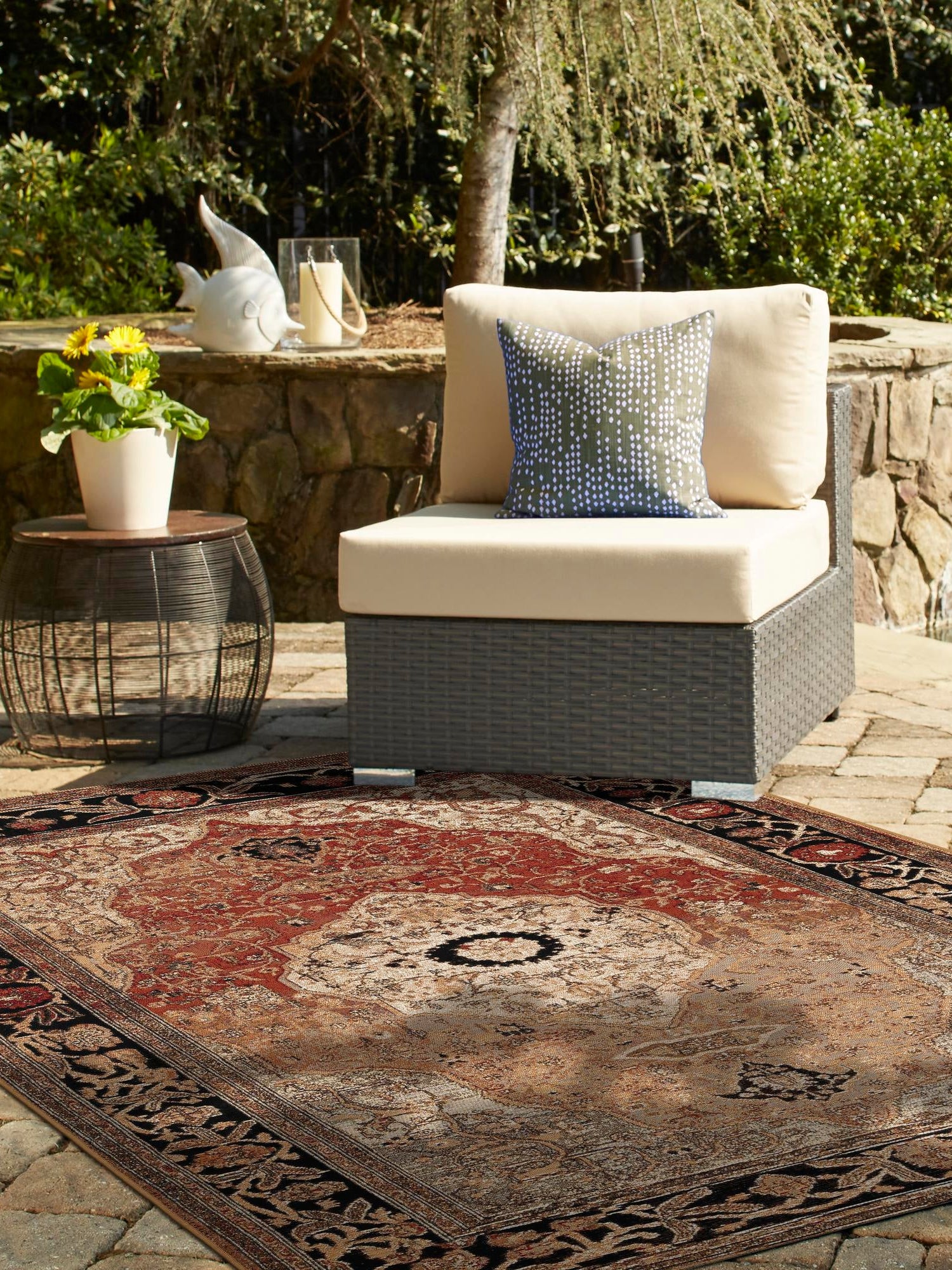 Multicolor 5' 1 x 8' Outdoor Traditional Rectangle Area Rug Weather Resistant for Patio, Deck, Terrace, Balcony, Porch Classical Design Outside Carpet for Sale at Rug Engine