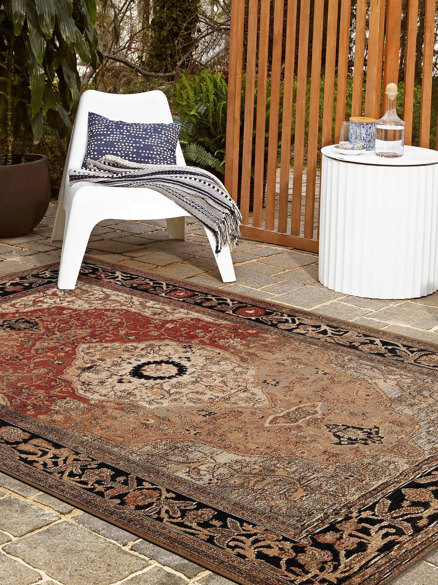 Multicolor 5' 1 x 8' Outdoor Traditional Rectangle Area Rug Weather Resistant for Patio, Deck, Terrace, Balcony, Porch Classical Design Outside Carpet for Sale at Rug Engine