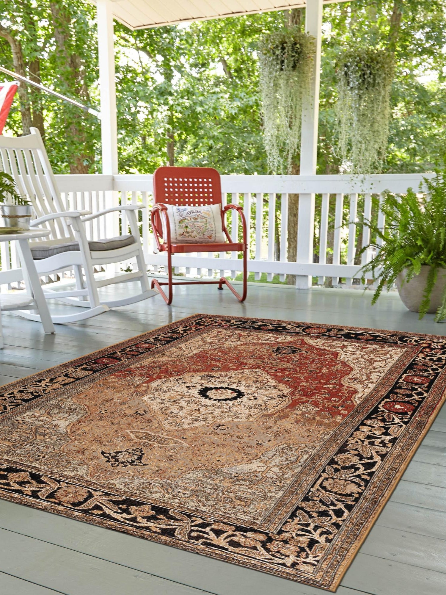 Multicolor 5' 1 x 8' Outdoor Traditional Rectangle Area Rug Weather Resistant for Patio, Deck, Terrace, Balcony, Porch Classical Design Outside Carpet for Sale at Rug Engine