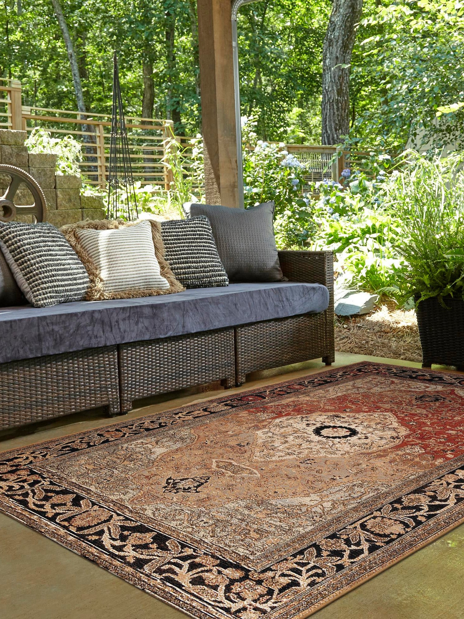 Multicolor 7' 10 x 10' Outdoor Traditional Rectangle Area Rug Weather Resistant for Patio, Deck, Terrace, Balcony, Porch Classical Design Outside Carpet for Sale at Rug Engine