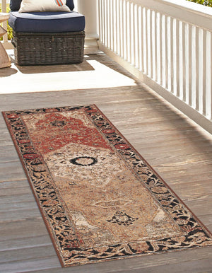 Multicolor 2' 7 x 12' Outdoor Traditional Runner Area Rug Weather Resistant for Patio, Deck, Terrace, Balcony, Porch Classical Design Outside Carpet for Sale at Rug Engine