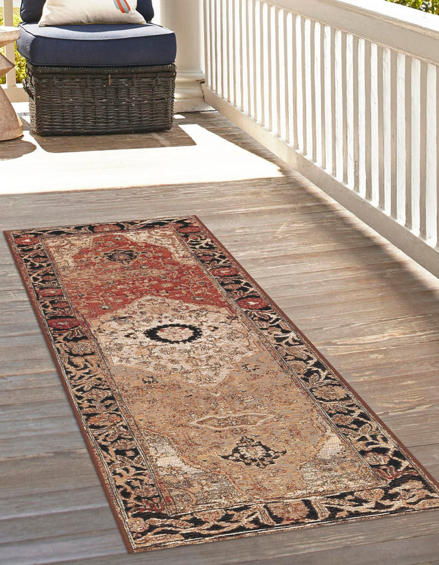 Multicolor 2' 7 x 12' Outdoor Traditional Runner Area Rug Weather Resistant for Patio, Deck, Terrace, Balcony, Porch Classical Design Outside Carpet for Sale at Rug Engine