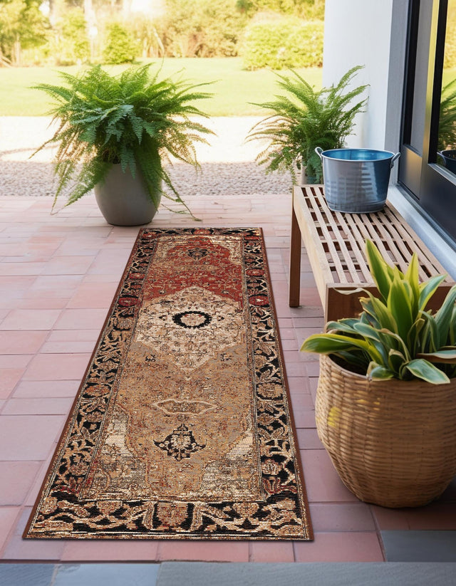 Multicolor 2' 7 x 12' Outdoor Traditional Runner Area Rug Weather Resistant for Patio, Deck, Terrace, Balcony, Porch Classical Design Outside Carpet for Sale at Rug Engine