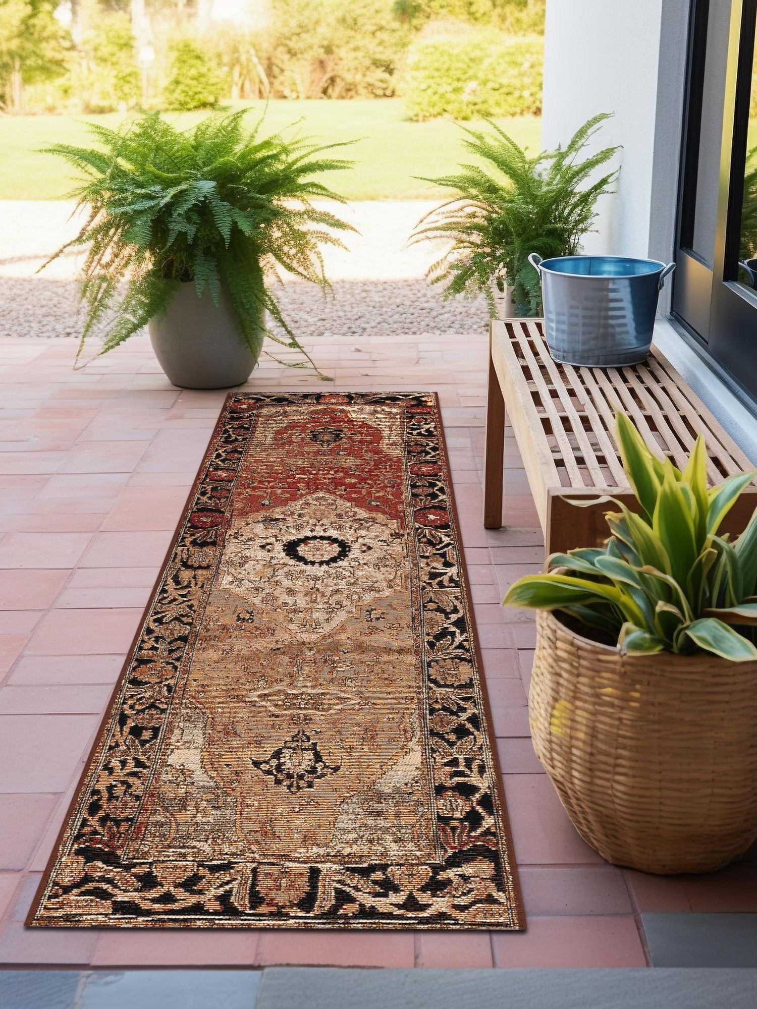 Multicolor 2' x 8' Outdoor Traditional Runner Area Rug Weather Resistant for Patio, Deck, Terrace, Balcony, Porch Classical Design Outside Carpet for Sale at Rug Engine
