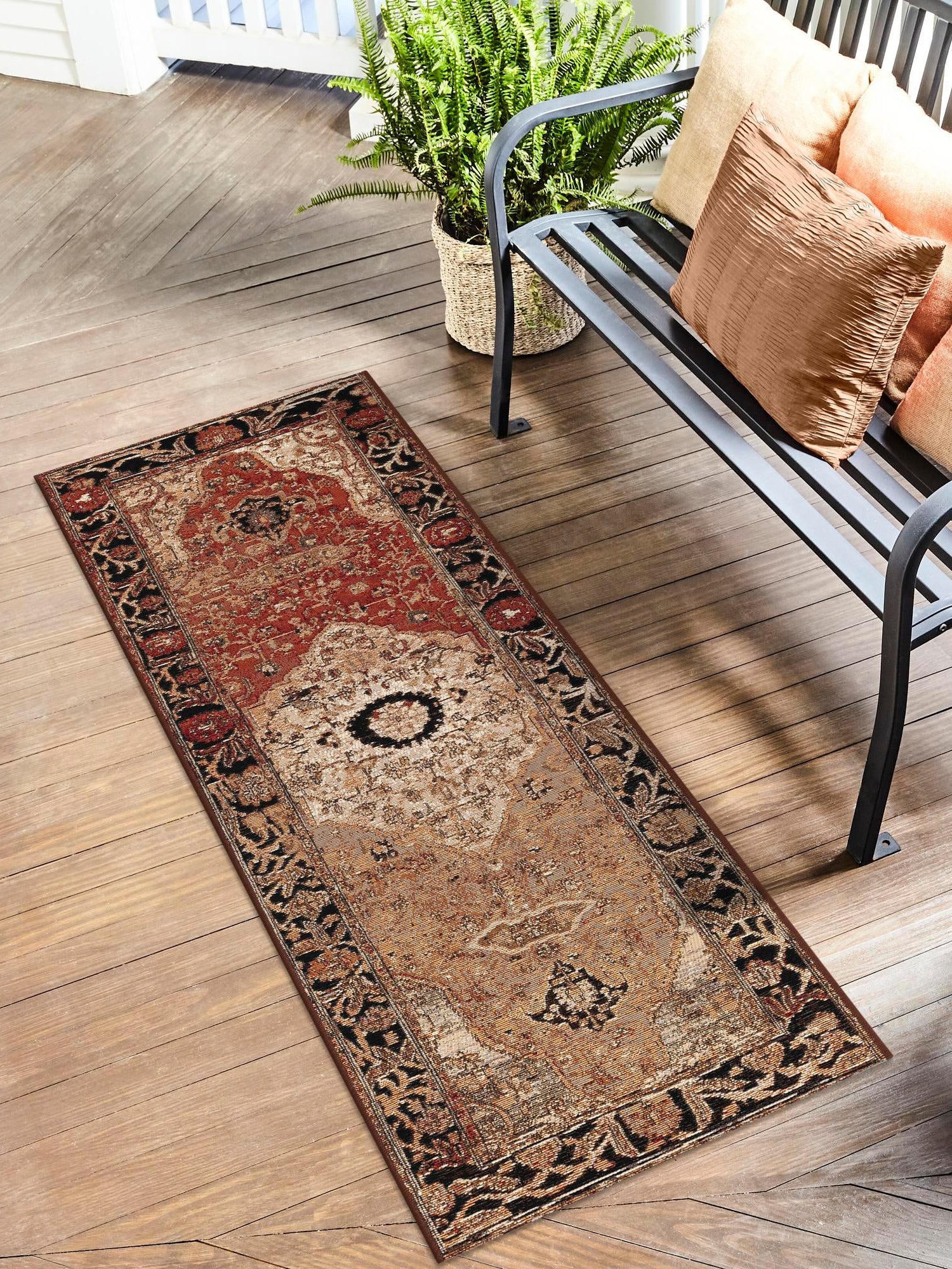 Multicolor 2' x 5' 1 Outdoor Traditional Runner Area Rug Weather Resistant for Patio, Deck, Terrace, Balcony, Porch Classical Design Outside Carpet for Sale at Rug Engine