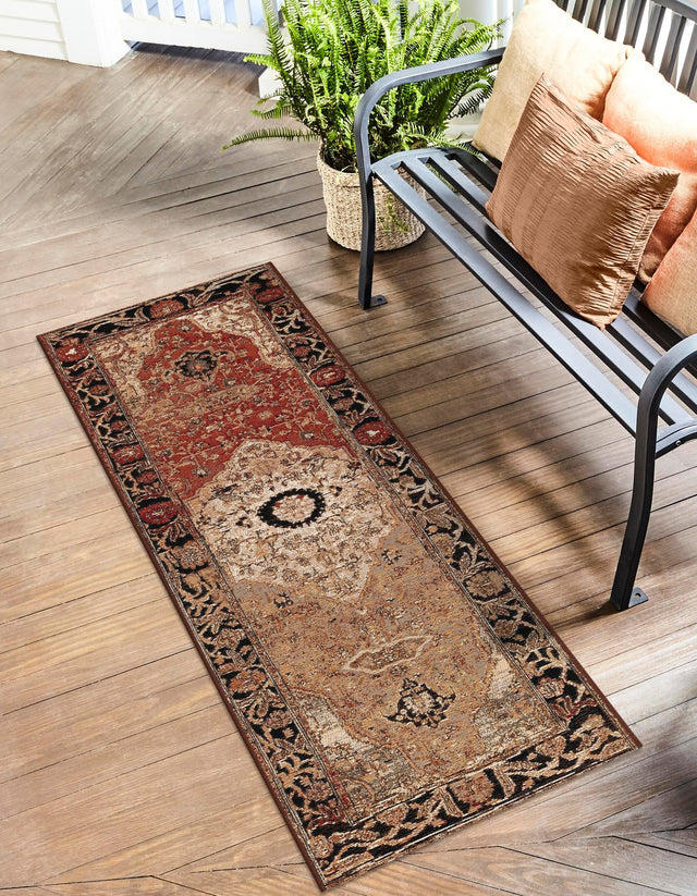 Multicolor 2' 7 x 12' Outdoor Traditional Runner Area Rug Weather Resistant for Patio, Deck, Terrace, Balcony, Porch Classical Design Outside Carpet for Sale at Rug Engine