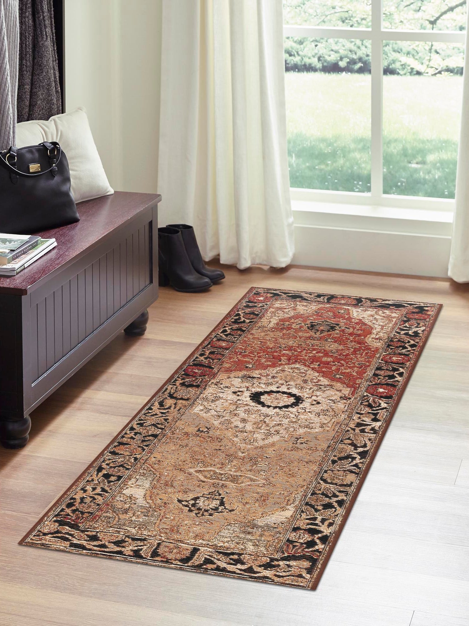 Multicolor 2' 7 x 12' Outdoor Traditional Runner Area Rug Weather Resistant for Patio, Deck, Terrace, Balcony, Porch Classical Design Outside Carpet for Sale at Rug Engine