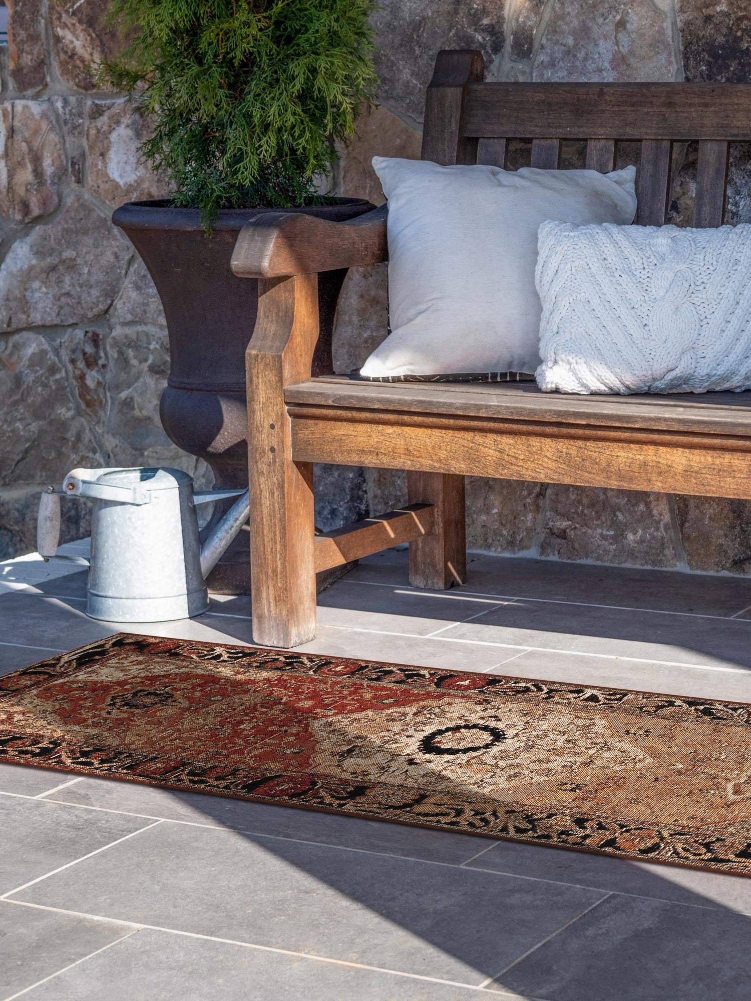 Multicolor 2' 7 x 12' Outdoor Traditional Runner Area Rug Weather Resistant for Patio, Deck, Terrace, Balcony, Porch Classical Design Outside Carpet for Sale at Rug Engine