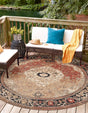 Multicolor 4' 1 x 4' 1 Outdoor Traditional Round Area Rug Weather Resistant for Patio, Deck, Terrace, Balcony, Porch Classical Design Outside Carpet for Sale at Rug Engine