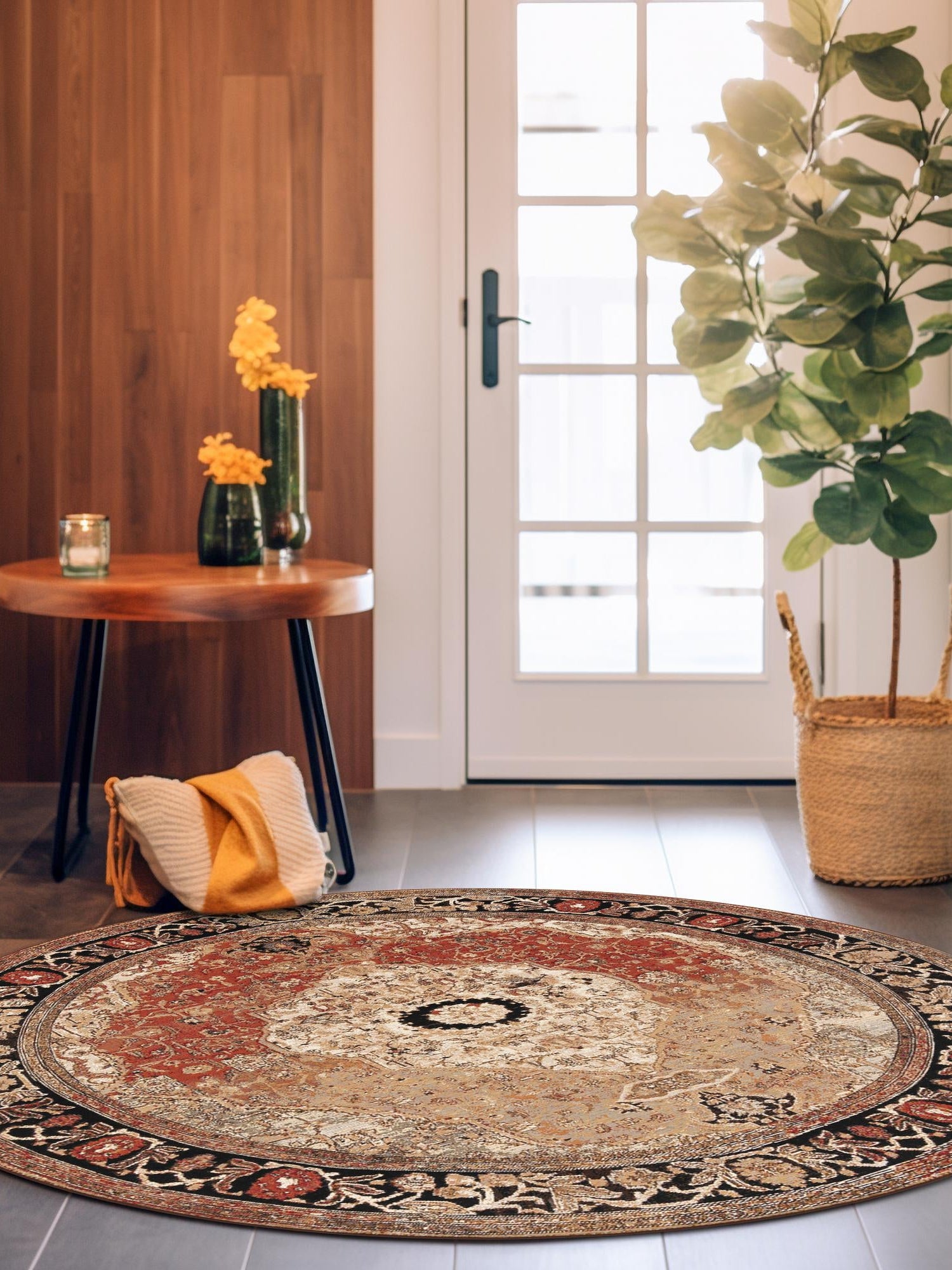 Multicolor 4' 1 x 4' 1 Outdoor Traditional Round Area Rug Weather Resistant for Patio, Deck, Terrace, Balcony, Porch Classical Design Outside Carpet for Sale at Rug Engine
