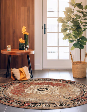 Multicolor 7' 10 x 7' 10 Outdoor Traditional Round Area Rug Weather Resistant for Patio, Deck, Terrace, Balcony, Porch Classical Design Outside Carpet for Sale at Rug Engine