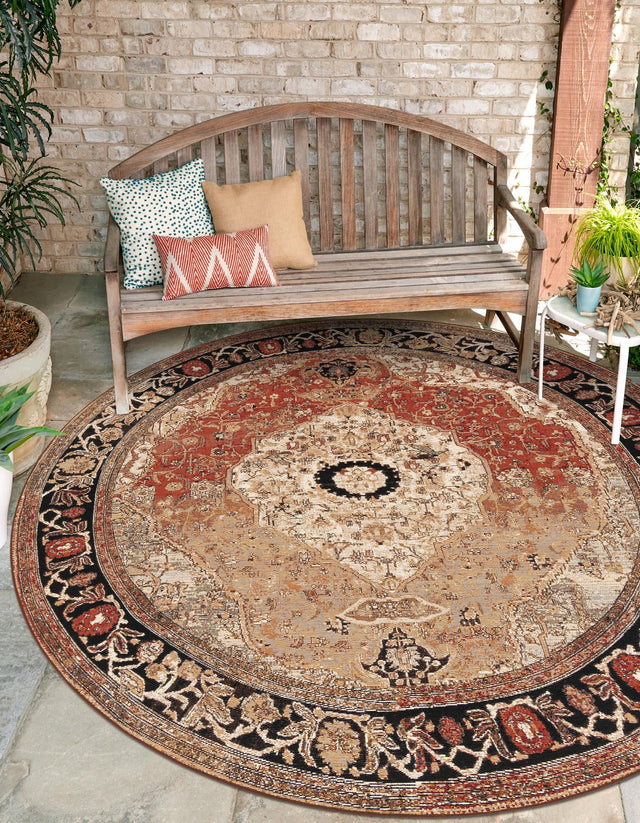 Multicolor 7' 10 x 7' 10 Outdoor Traditional Round Area Rug Weather Resistant for Patio, Deck, Terrace, Balcony, Porch Classical Design Outside Carpet for Sale at Rug Engine