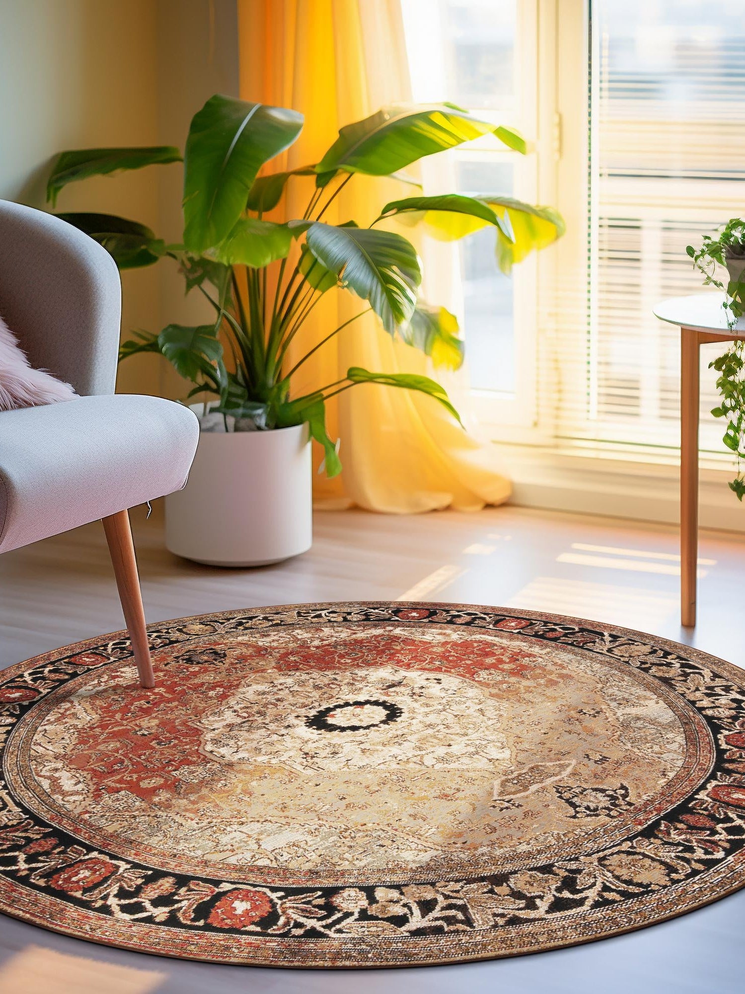 Multicolor 4' 1 x 4' 1 Outdoor Traditional Round Area Rug Weather Resistant for Patio, Deck, Terrace, Balcony, Porch Classical Design Outside Carpet for Sale at Rug Engine