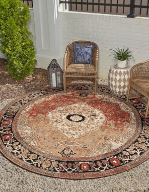 Multicolor 7' 10 x 7' 10 Outdoor Traditional Round Area Rug Weather Resistant for Patio, Deck, Terrace, Balcony, Porch Classical Design Outside Carpet for Sale at Rug Engine