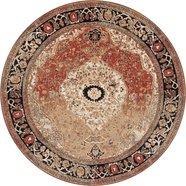 Multicolor 7' 10 x 7' 10 Outdoor Traditional Round Area Rug Weather Resistant for Patio, Deck, Terrace, Balcony, Porch Classical Design Outside Carpet for Sale at Rug Engine