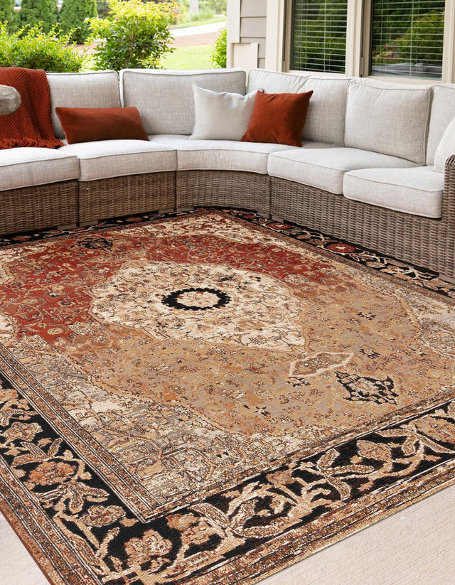 Multicolor 7' 10 x 7' 10 Outdoor Traditional Square Area Rug Weather Resistant for Patio, Deck, Terrace, Balcony, Porch Classical Design Outside Carpet for Sale at Rug Engine