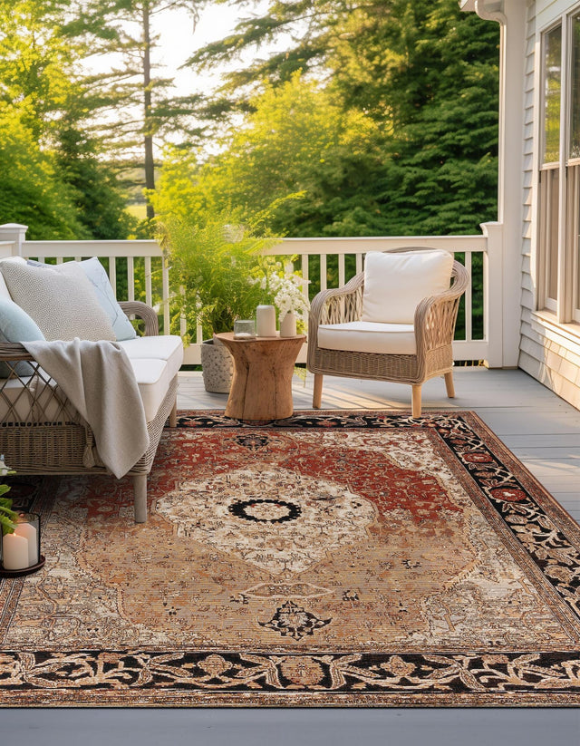 Multicolor 7' 10 x 7' 10 Outdoor Traditional Square Area Rug Weather Resistant for Patio, Deck, Terrace, Balcony, Porch Classical Design Outside Carpet for Sale at Rug Engine