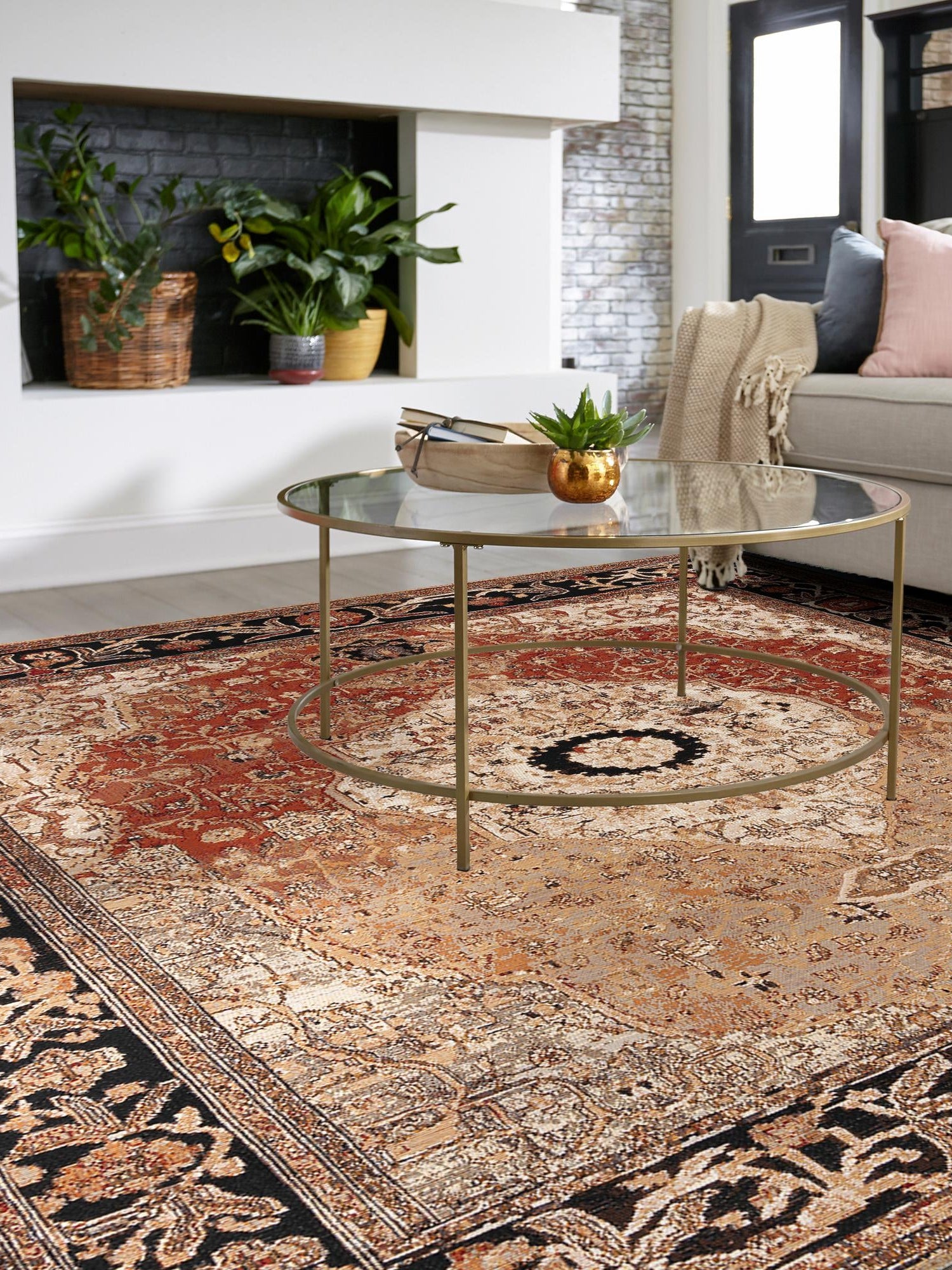 Multicolor 7' 10 x 7' 10 Outdoor Traditional Square Area Rug Weather Resistant for Patio, Deck, Terrace, Balcony, Porch Classical Design Outside Carpet for Sale at Rug Engine