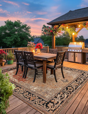 Multicolor 7' 10 x 7' 10 Outdoor Traditional Square Area Rug Weather Resistant for Patio, Deck, Terrace, Balcony, Porch Classical Design Outside Carpet for Sale at Rug Engine