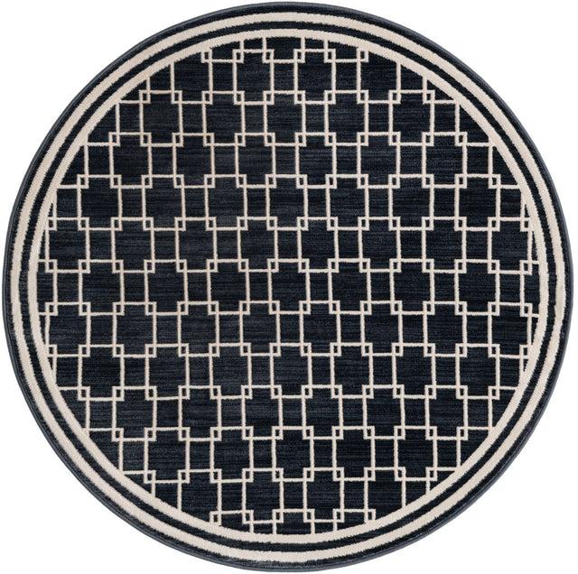 Navy Blue 4' 1 x 4' 1 Jill Zarin Uptown Round Area Rug 70% Polypropylene & 30% Polyester  Contemporary Carpet for Living, Dining, Office, Bedroom for Sale at Rug Engine