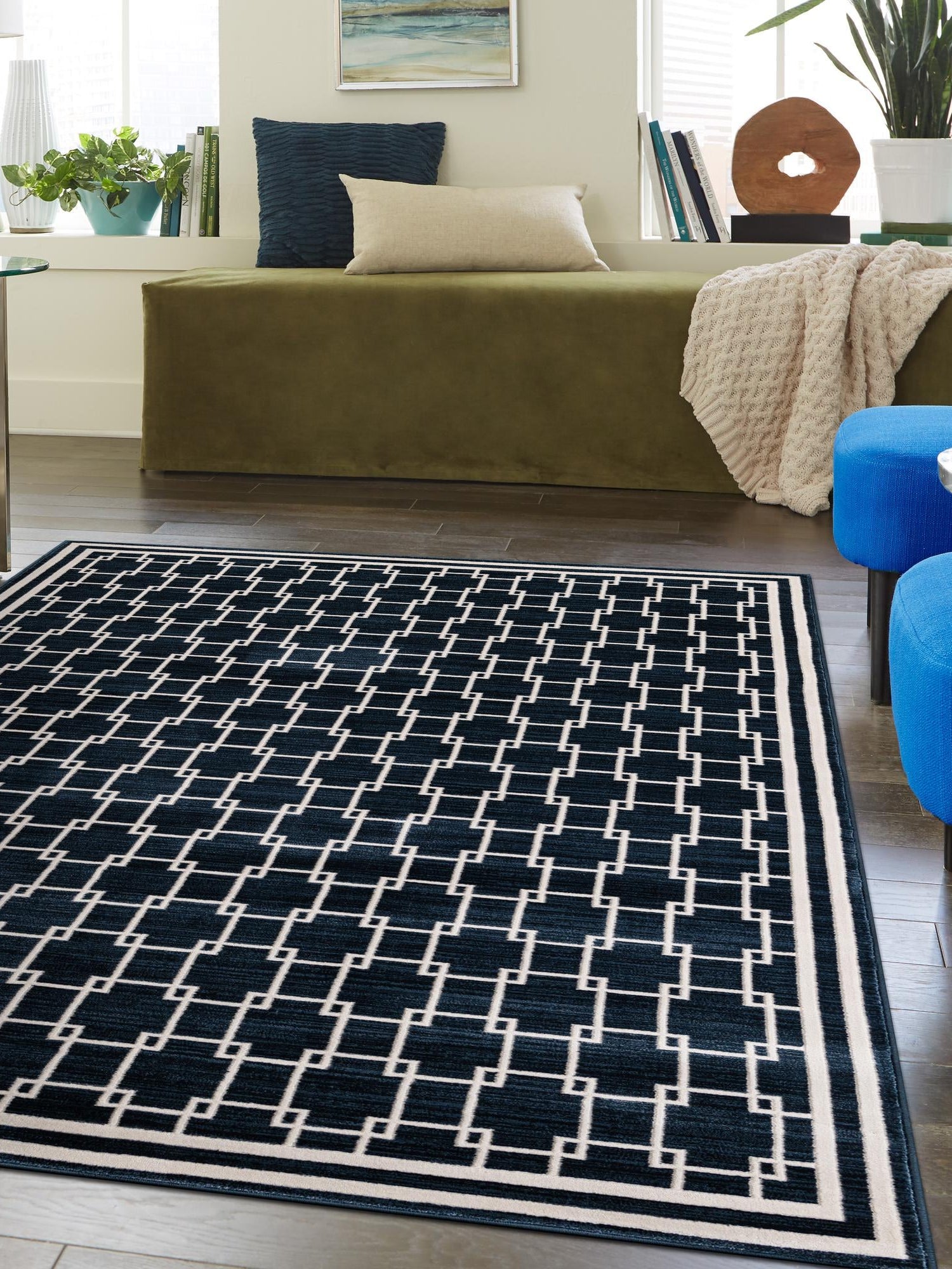 Navy Blue 7' 10 x 10' Jill Zarin Uptown Rectangle Area Rug 70% Polypropylene & 30% Polyester  Contemporary Carpet for Living, Dining, Office, Bedroom for Sale at Rug Engine