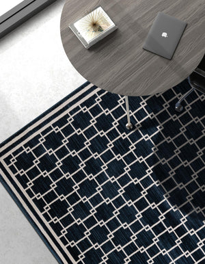 Navy Blue 4' 1 x 6' 1 Jill Zarin Uptown Rectangle Area Rug 70% Polypropylene & 30% Polyester  Contemporary Carpet for Living, Dining, Office, Bedroom for Sale at Rug Engine
